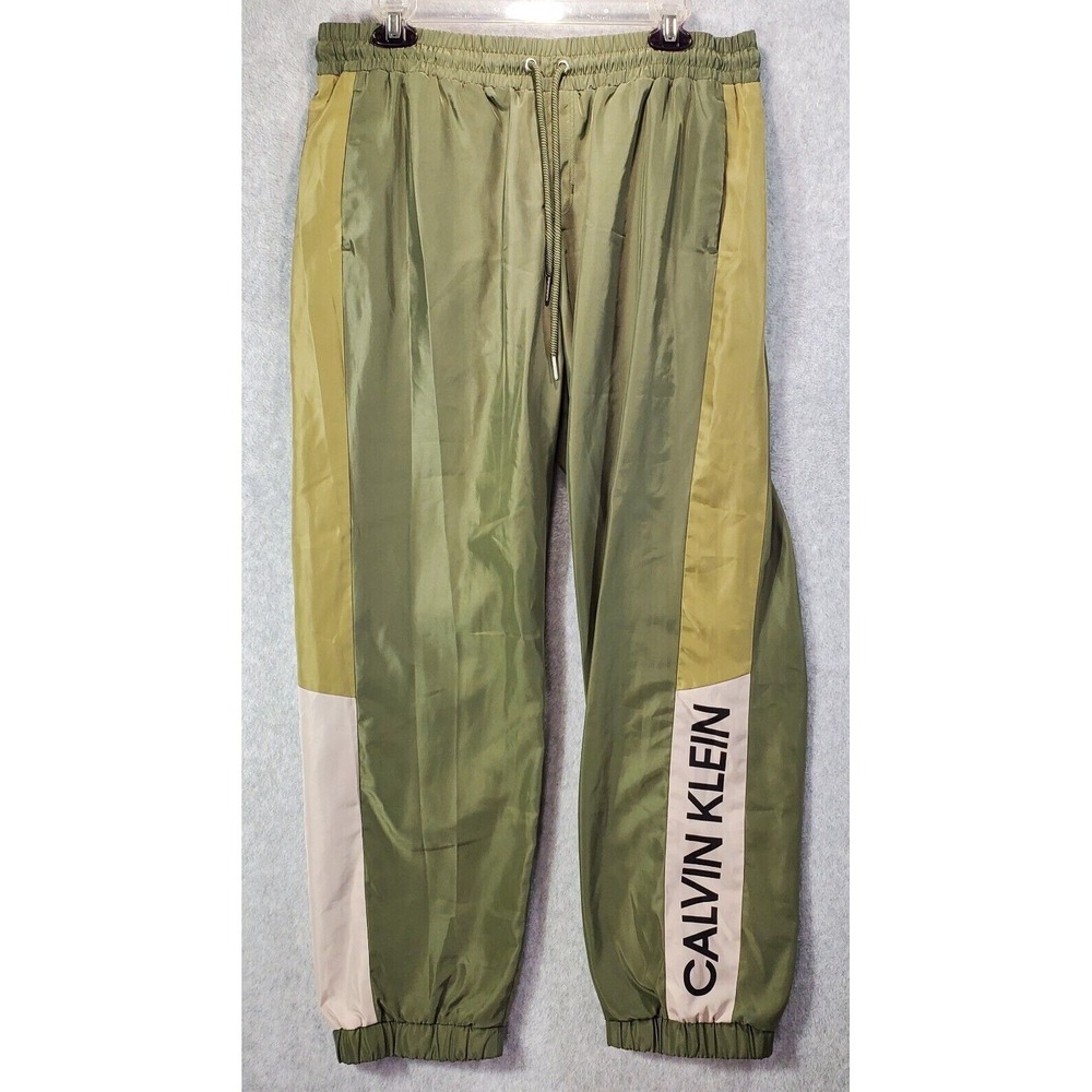 Calvin Klein Performance Track Pants Womens Large Green Colorblock Joggers‎